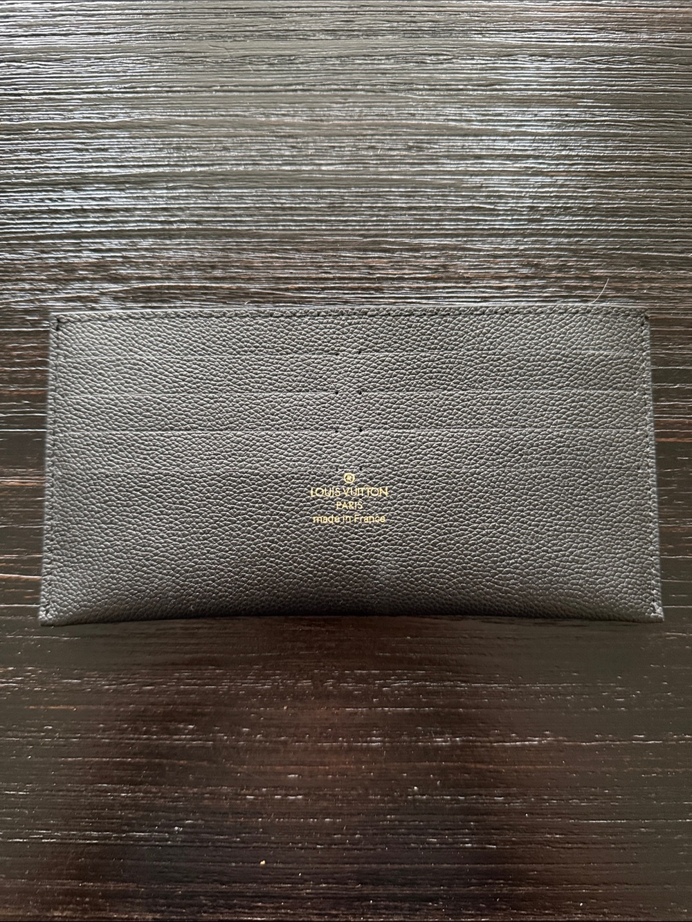 Louis Vuitton Black Pebbled Leather Long Card Holder with Gold Logo